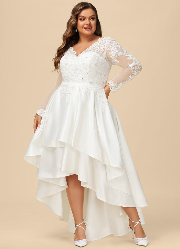 Robe Dentelle Nuptiale Asymétrique Satinée - gallery 7
