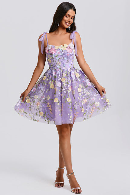 Robe Dentelle Florale Tulle Lilas - gallery 3