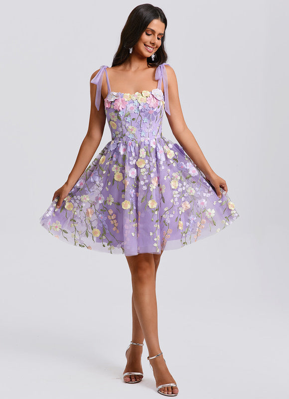 Robe Dentelle Florale Tulle Lilas - gallery 3