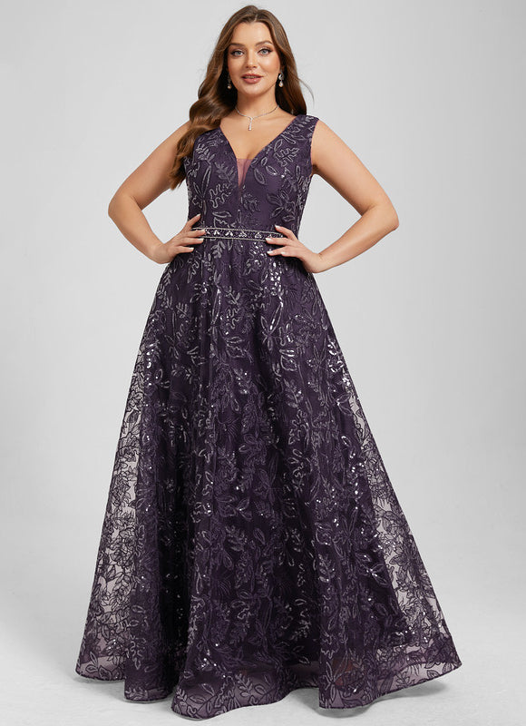 Robe Dentelle Soirée Violette Perlée - gallery 9