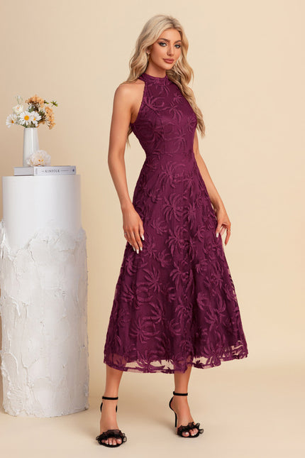 Robe Dentelle Midi Bordeaux Florale - gallery 3