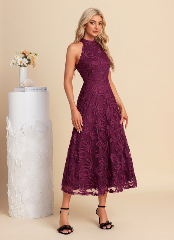 Robe Dentelle Midi Bordeaux Florale - gallery 3