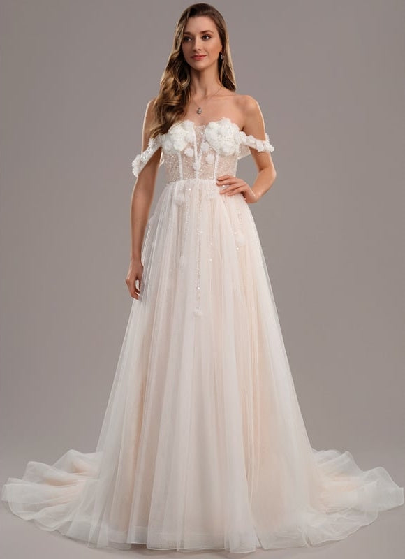 Robe Dentelle Nuptiale Florale Satinée - gallery 1
