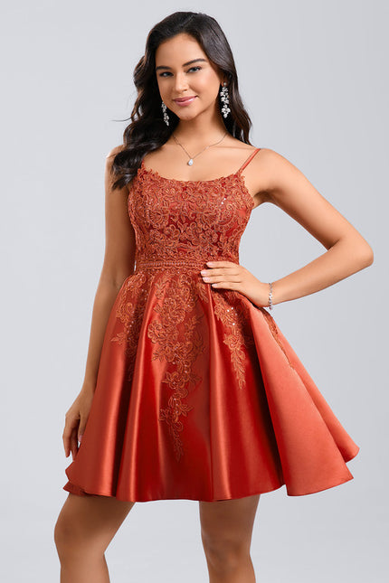 Robe Dentelle Satin Cuivrée - gallery 1