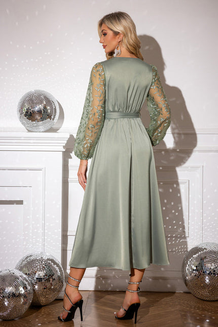 Robe Dentelle Satinée Verte - gallery 1