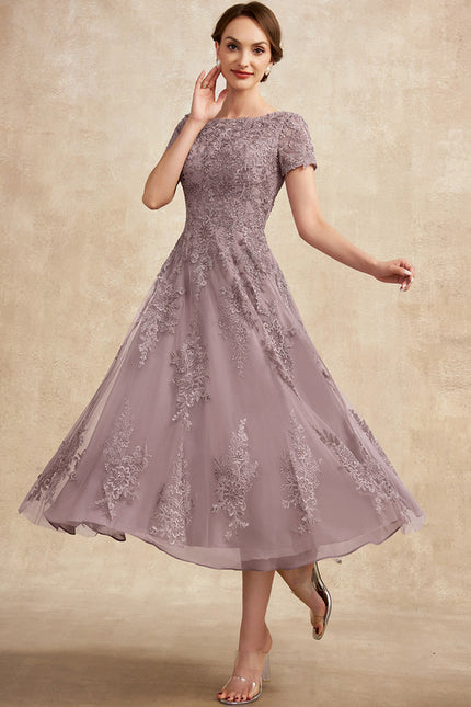 Robe Dentelle Mauve Ornée - gallery 2