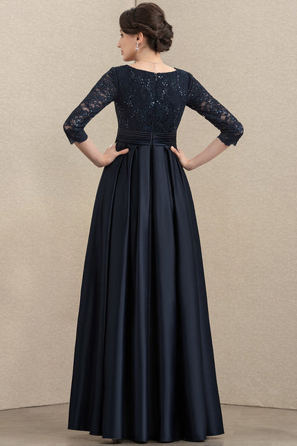 Robe Dentelle Longue Satin Marine - gallery 3