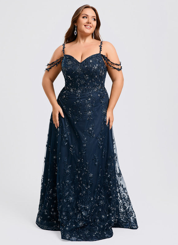 Robe Longue Dentelle Bleu Marine - gallery 6