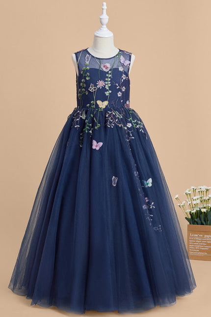 Robe Dentelle Tulle Marine Fleurie - gallery 2