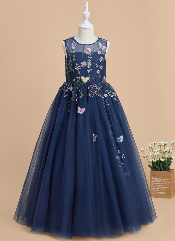 Robe Dentelle Tulle Marine Fleurie - gallery 2