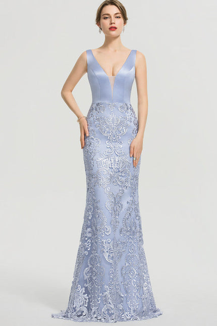 Robe Dentelle Satinée Bleue - gallery 3