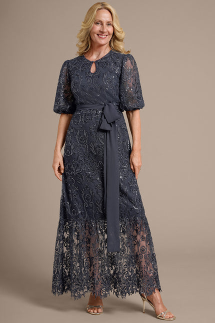Robe Dentelle Longue En Dentelle Grise