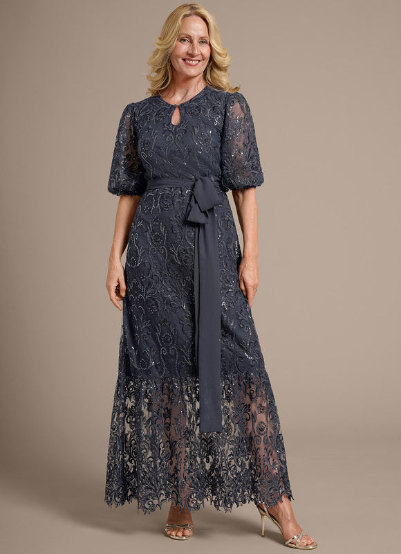 Robe Dentelle Longue En Dentelle Grise
