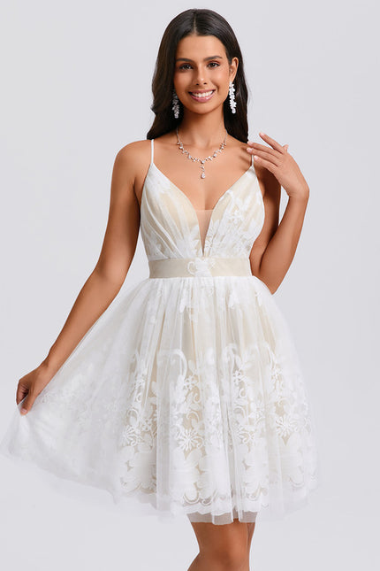 Robe Blanche Dentelle Col V - gallery 7