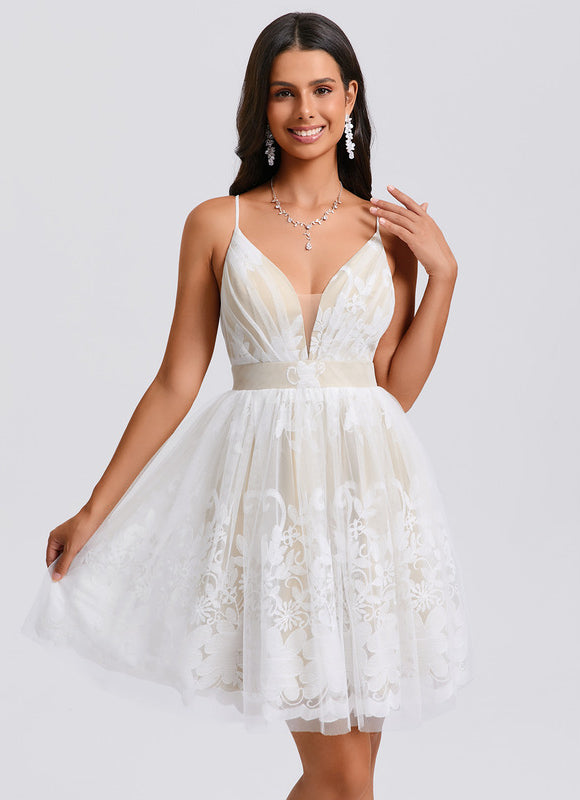 Robe Blanche Dentelle Col V - gallery 7