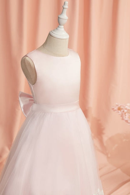 Robe Dentelle Fille Satinée Rose - gallery 3