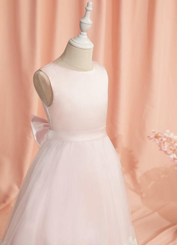 Robe Dentelle Fille Satinée Rose - gallery 3