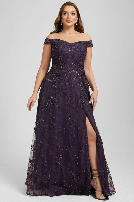 Robe Dentelle Soirée Violette Scintillante - gallery 9