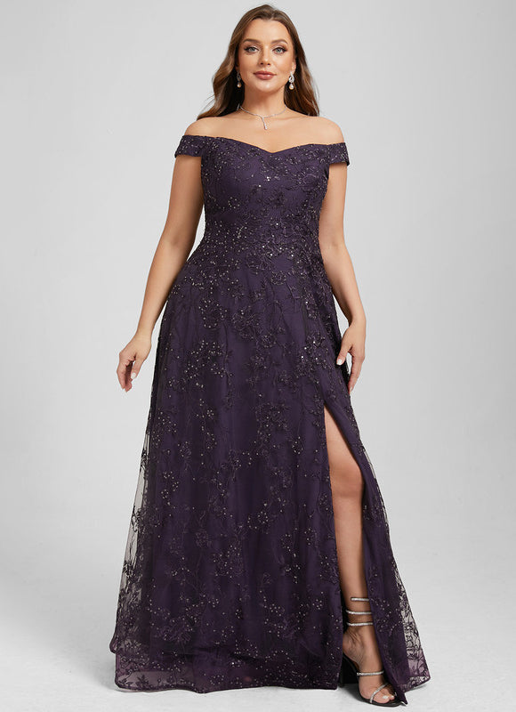 Robe Dentelle Soirée Violette Scintillante - gallery 9