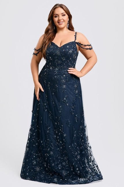 Robe Longue Dentelle Bleu Marine - gallery 7