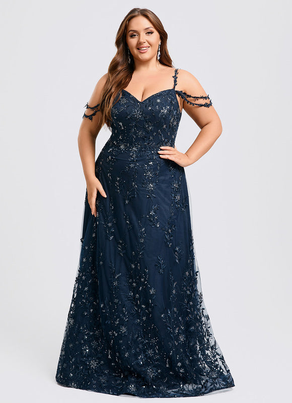 Robe Longue Dentelle Bleu Marine - gallery 7