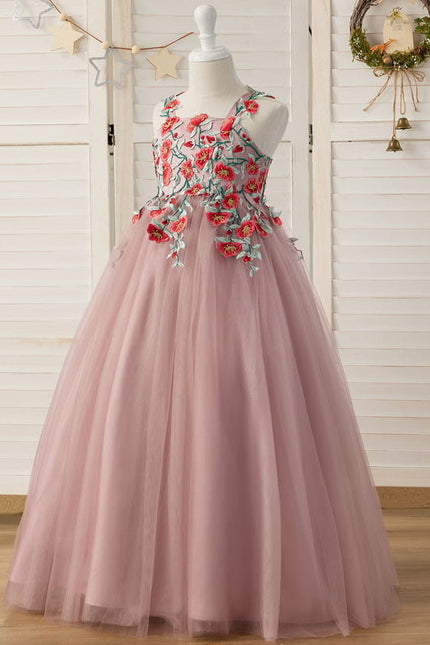 Robe Dentelle Tulle Rose Fleuri - gallery 5