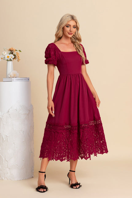 Robe Dentelle Midi Bordeaux Brodée - gallery 3