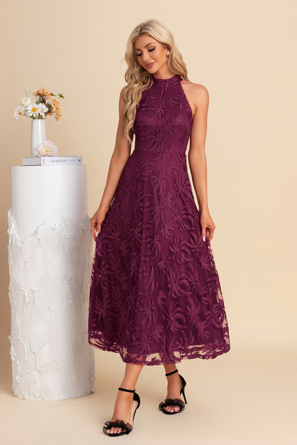 Robe Dentelle Midi Bordeaux Florale