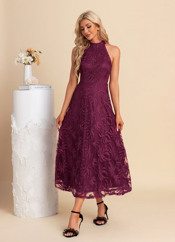 Robe Dentelle Midi Bordeaux Florale