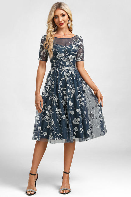 Robe Dentelle Florale Marine
