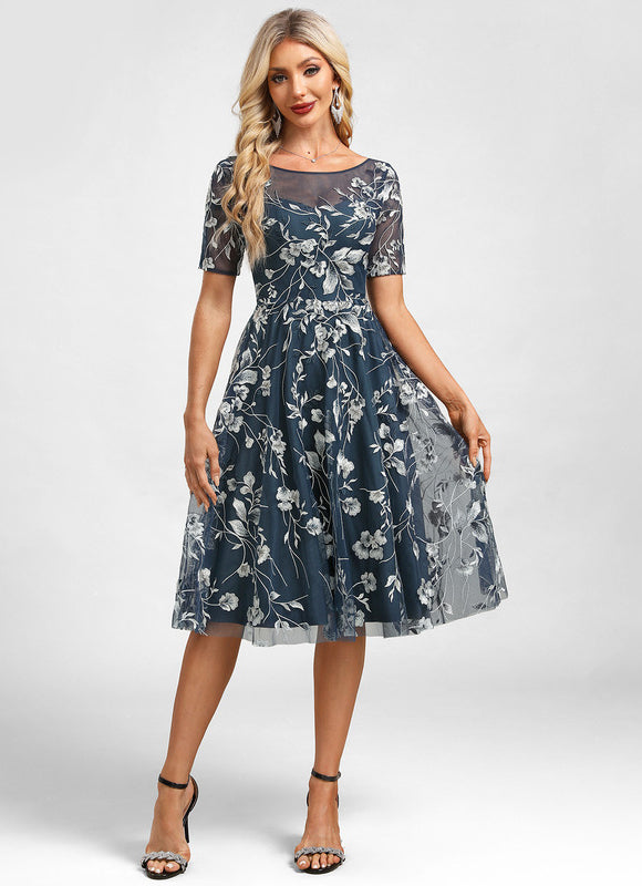 Robe Dentelle Florale Marine