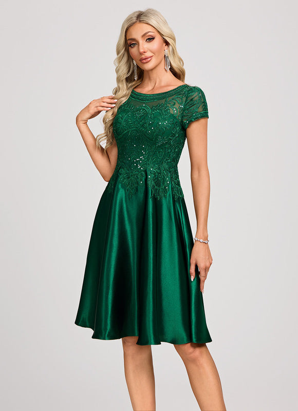 Robe Dentelle Cocktail Satin Émeraude - gallery 1