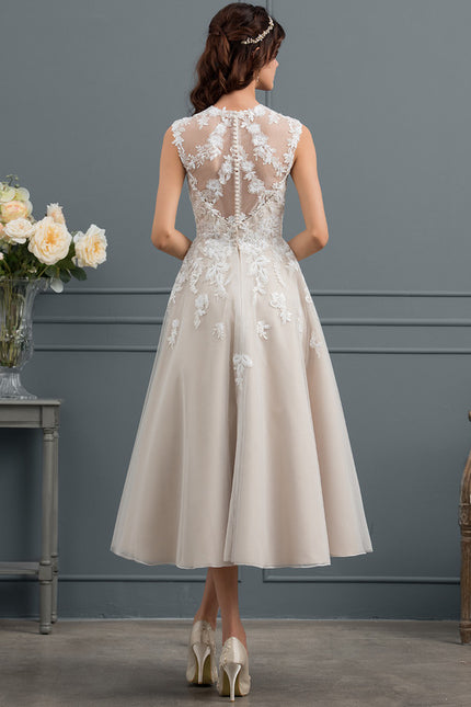 Robe Dentelle Élégante Crème - gallery 1