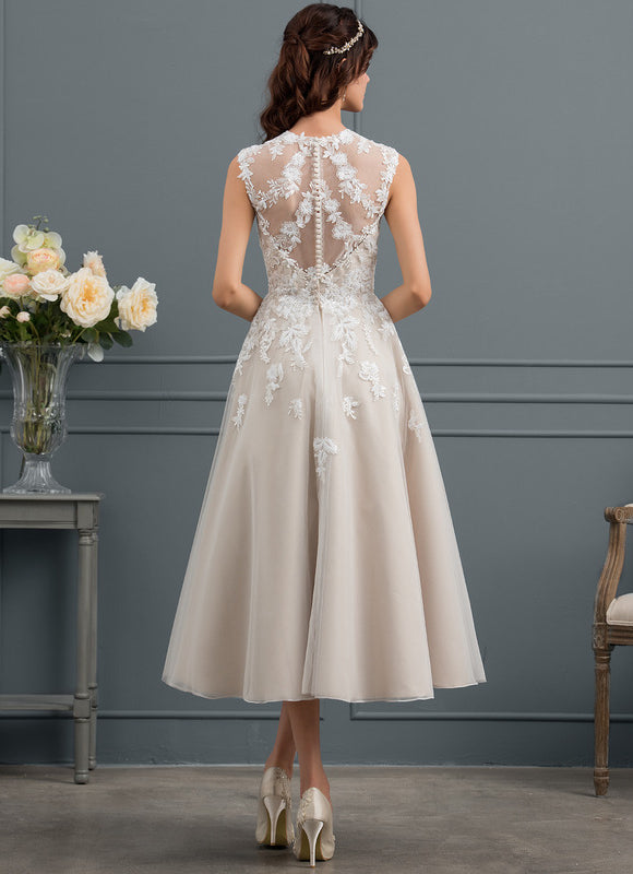 Robe Dentelle Élégante Crème - gallery 1
