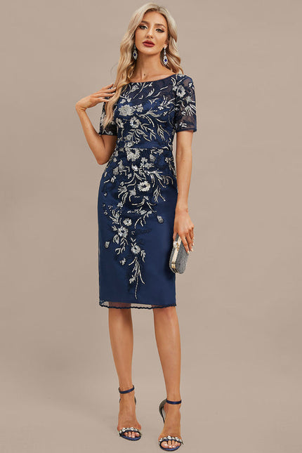 Robe Fourreau Dentelle Bleu Marine - gallery 4