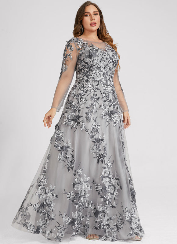 Robe Dentelle Florale Grise - gallery 9