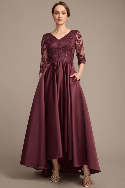 Robe Dentelle Soirée Bordeaux Asymétrique - gallery 3