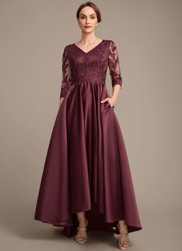 Robe Dentelle Soirée Bordeaux Asymétrique - gallery 3