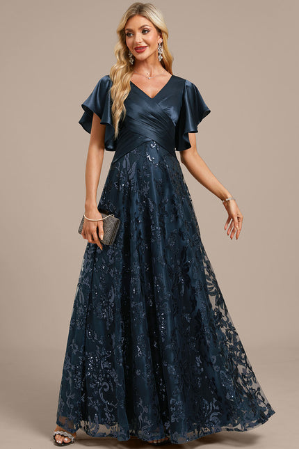 Robe Dentelle Soirée Fluide Satinée - gallery 5