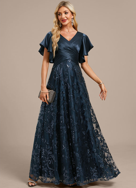 Robe Dentelle Soirée Fluide Satinée - gallery 5