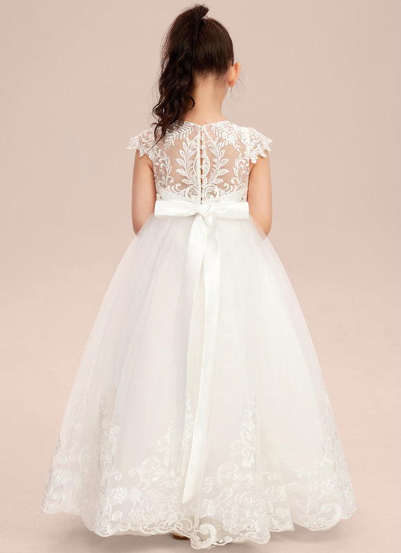 Robe Dentelle Nuptiale Enfant Tulle Ornée - gallery 8