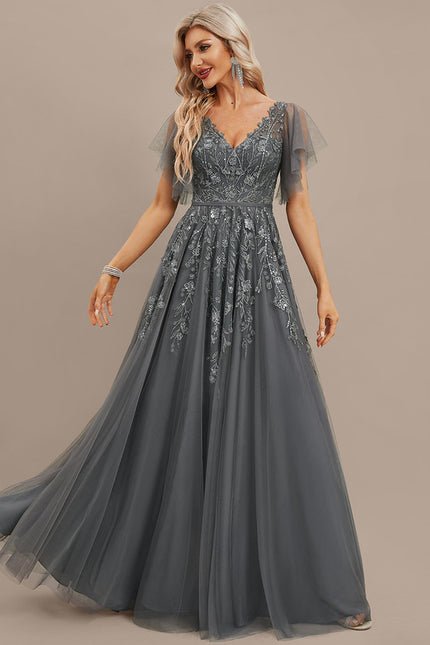 Robe Dentelle Grise Élégante - gallery 2