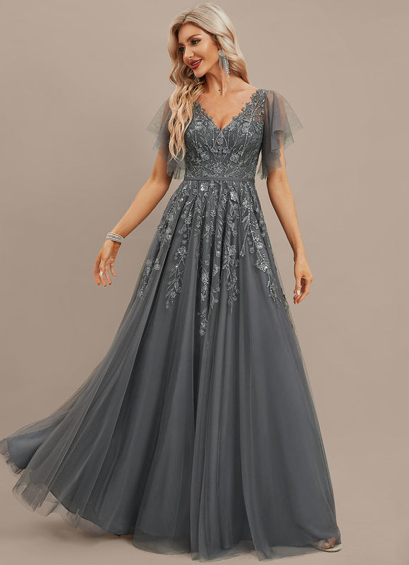 Robe Dentelle Grise Élégante - gallery 2
