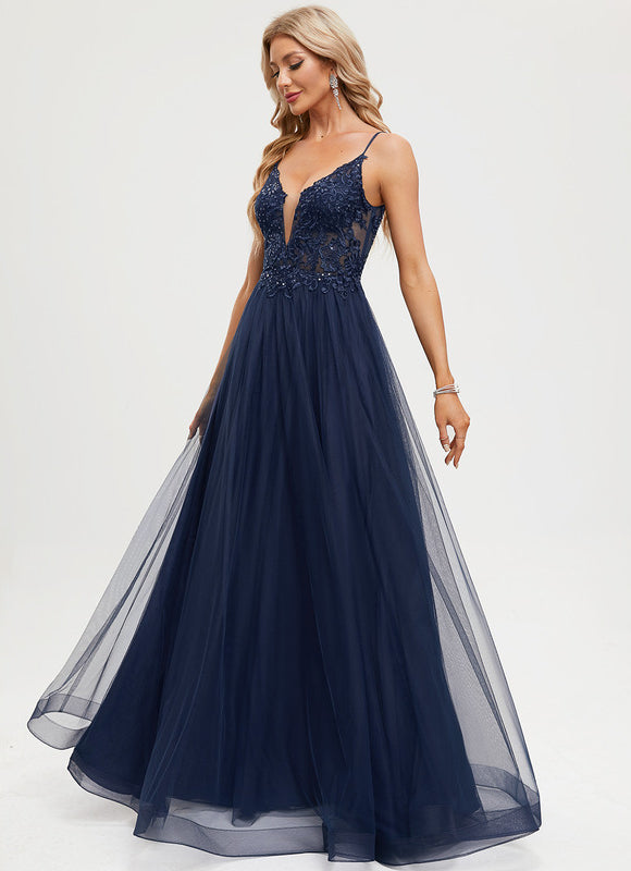 Robe Dentelle Tulle Marine - gallery 2