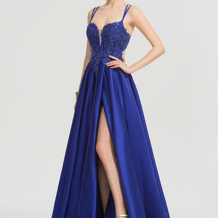 Robe Dentelle Satin Bleu Éclat