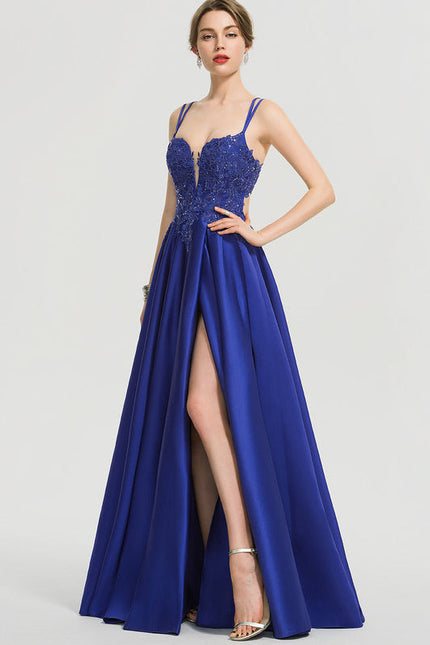 Robe Dentelle Satin Bleu Éclat