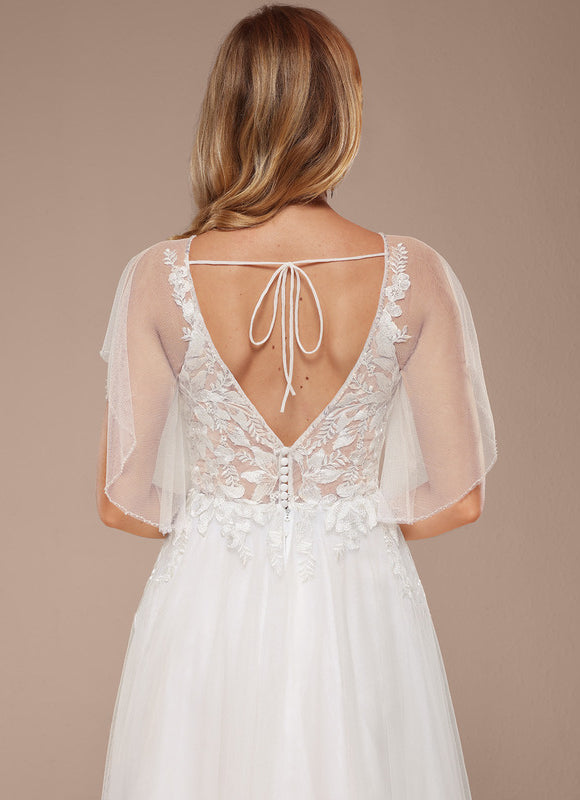 Robe Dentelle Nuptiale Tulle Volants - gallery 1