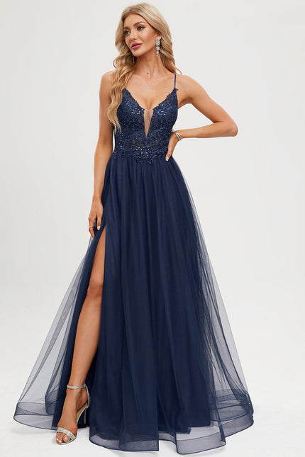 Robe Dentelle Tulle Marine - gallery 1