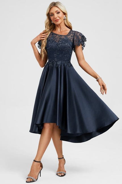 Robe Cocktail Bleu Marine Dentelle