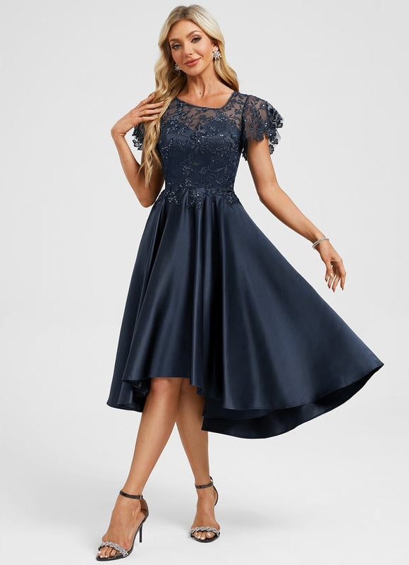 Robe Cocktail Bleu Marine Dentelle